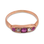 Victorian ruby old cut diamond 9k rose gold ring