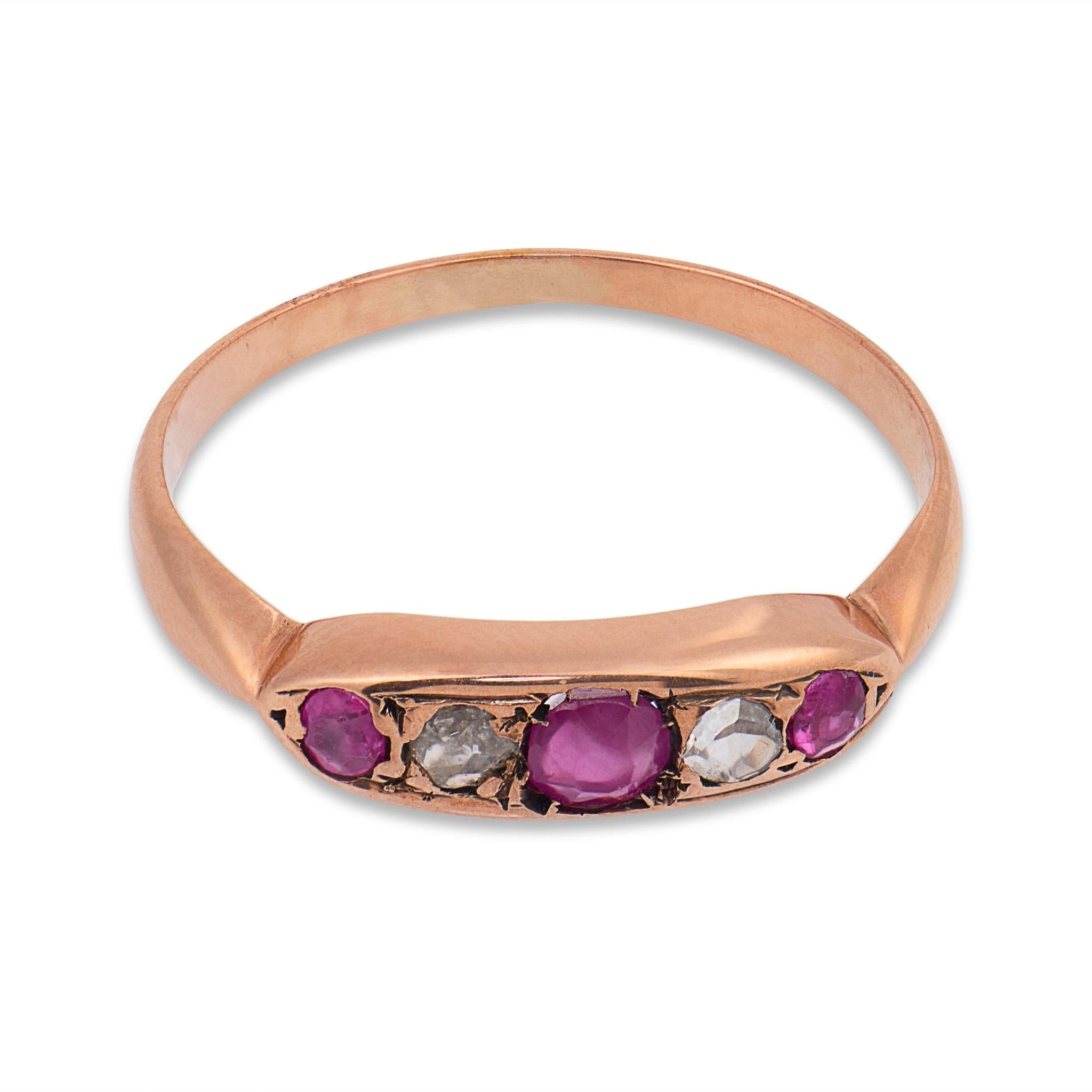Victorian ruby old cut diamond 9k rose gold ring