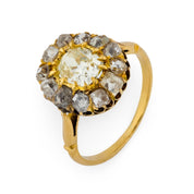 French Victorian GIA 1.20 carat cushion cut 18k yellow gold cluster ring