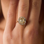 French Victorian GIA 1.20 carat cushion cut 18k yellow gold cluster ring