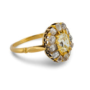 French Victorian GIA 1.20 carat cushion cut 18k yellow gold cluster ring