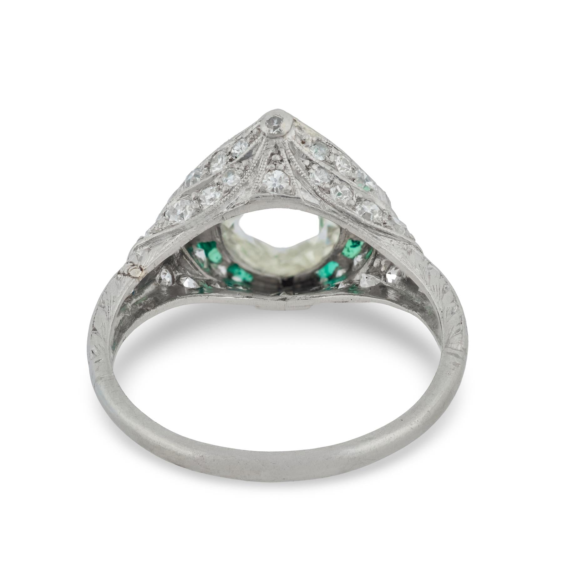 Art Deco GIA 1.90 carat diamond emerald platinum engagement ring