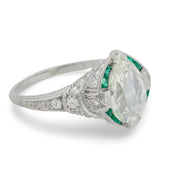 Art Deco GIA 1.90 carat diamond emerald platinum engagement ring