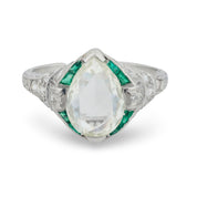 Art Deco GIA 1.90 carat diamond emerald platinum engagement ring