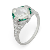Art Deco GIA 1.90 carat diamond emerald platinum engagement ring