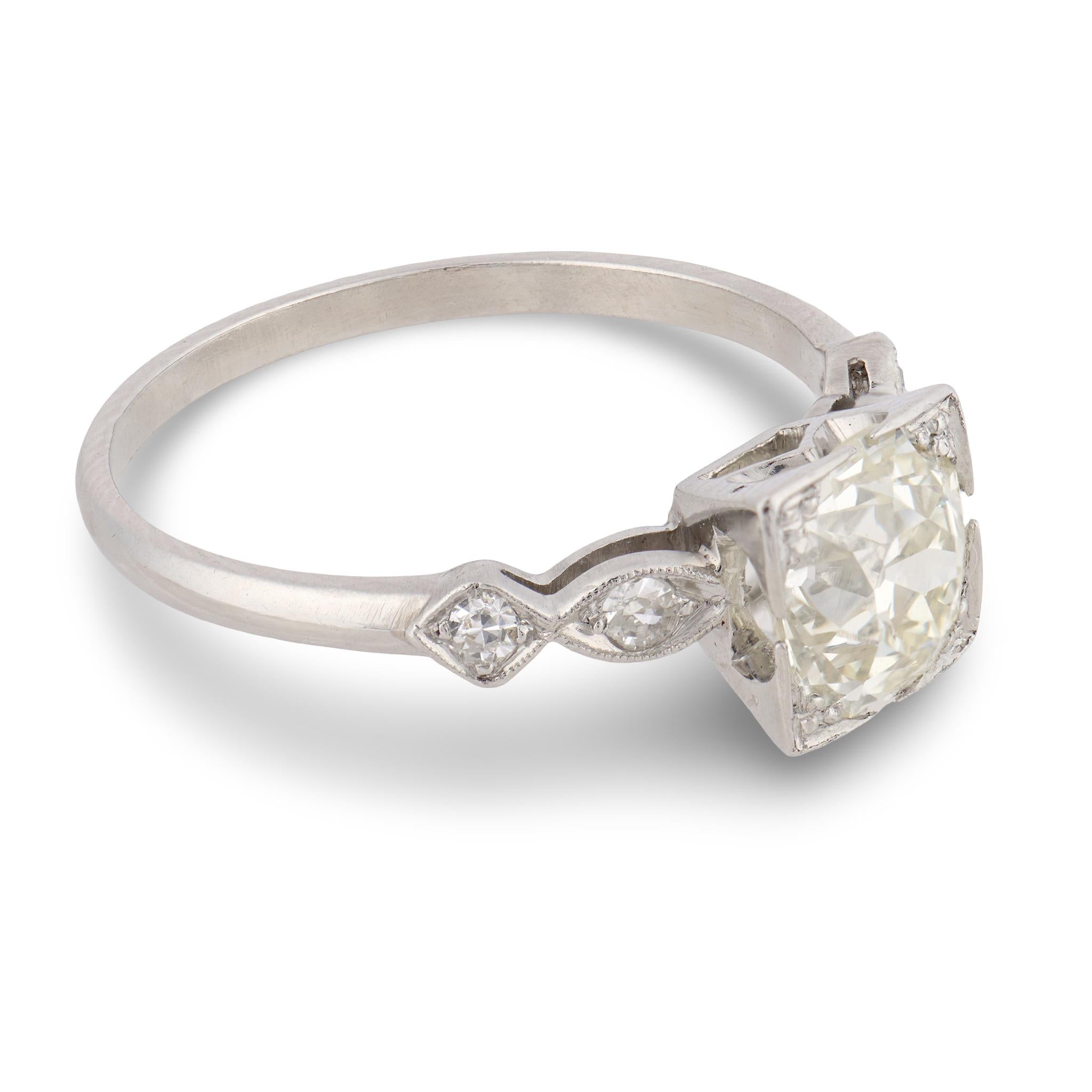 Art Deco 1.65 carat old European cut diamond platinum engagement ring