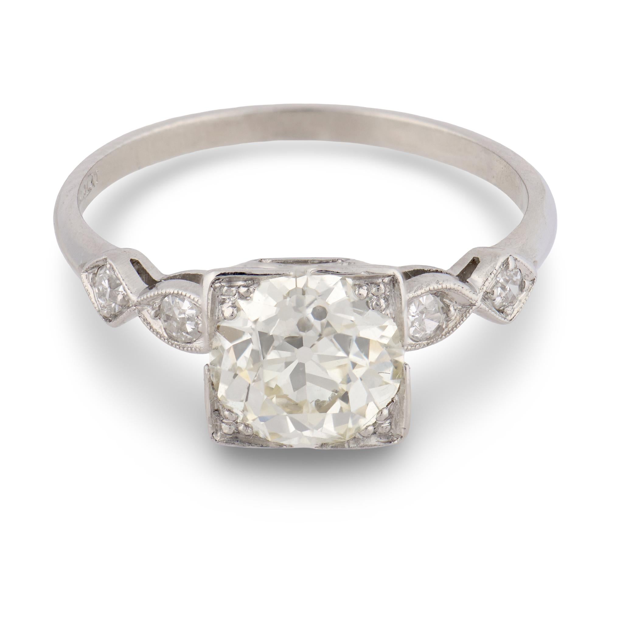 Art Deco 1.65 carat old European cut diamond platinum engagement ring