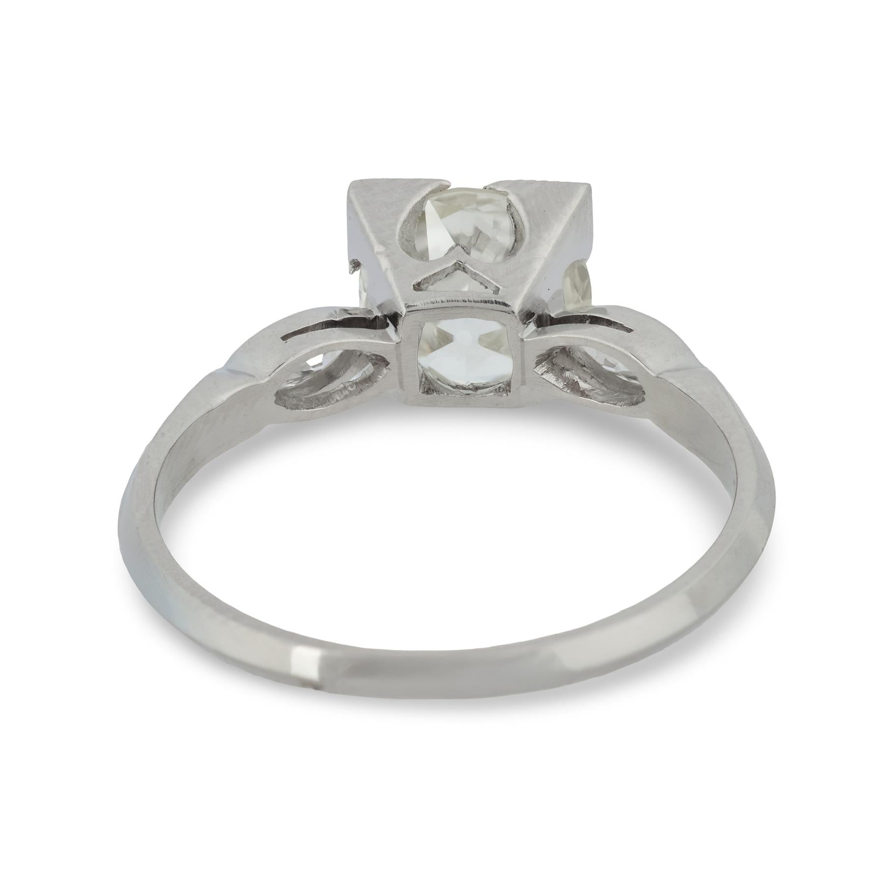Art Deco GIA 1.56 carat old European cut diamond platinum engagement ring