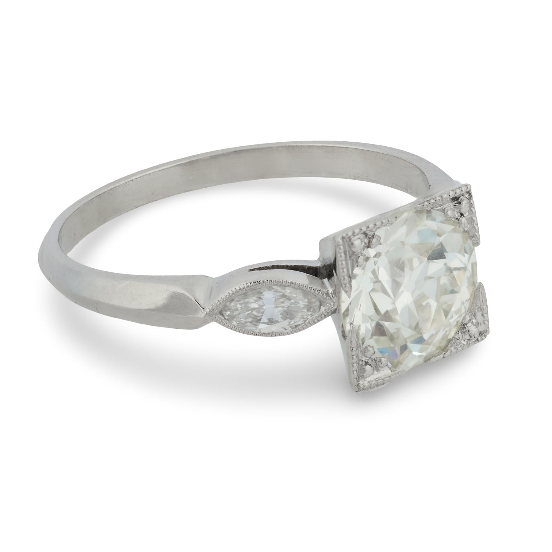 Art Deco GIA 1.56 carat old European cut diamond platinum engagement ring