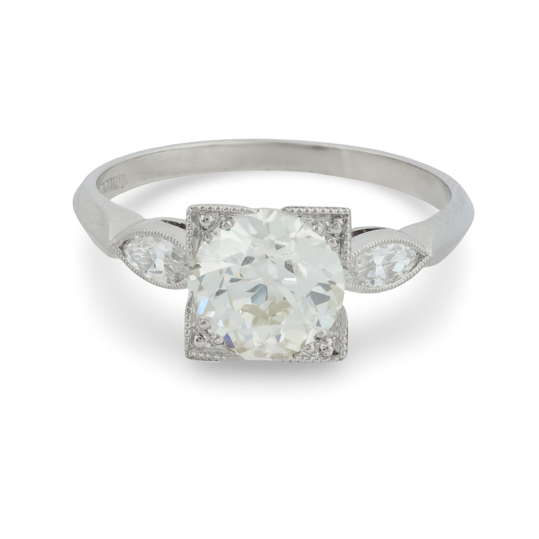 Art Deco GIA 1.56 carat old European cut diamond platinum engagement ring