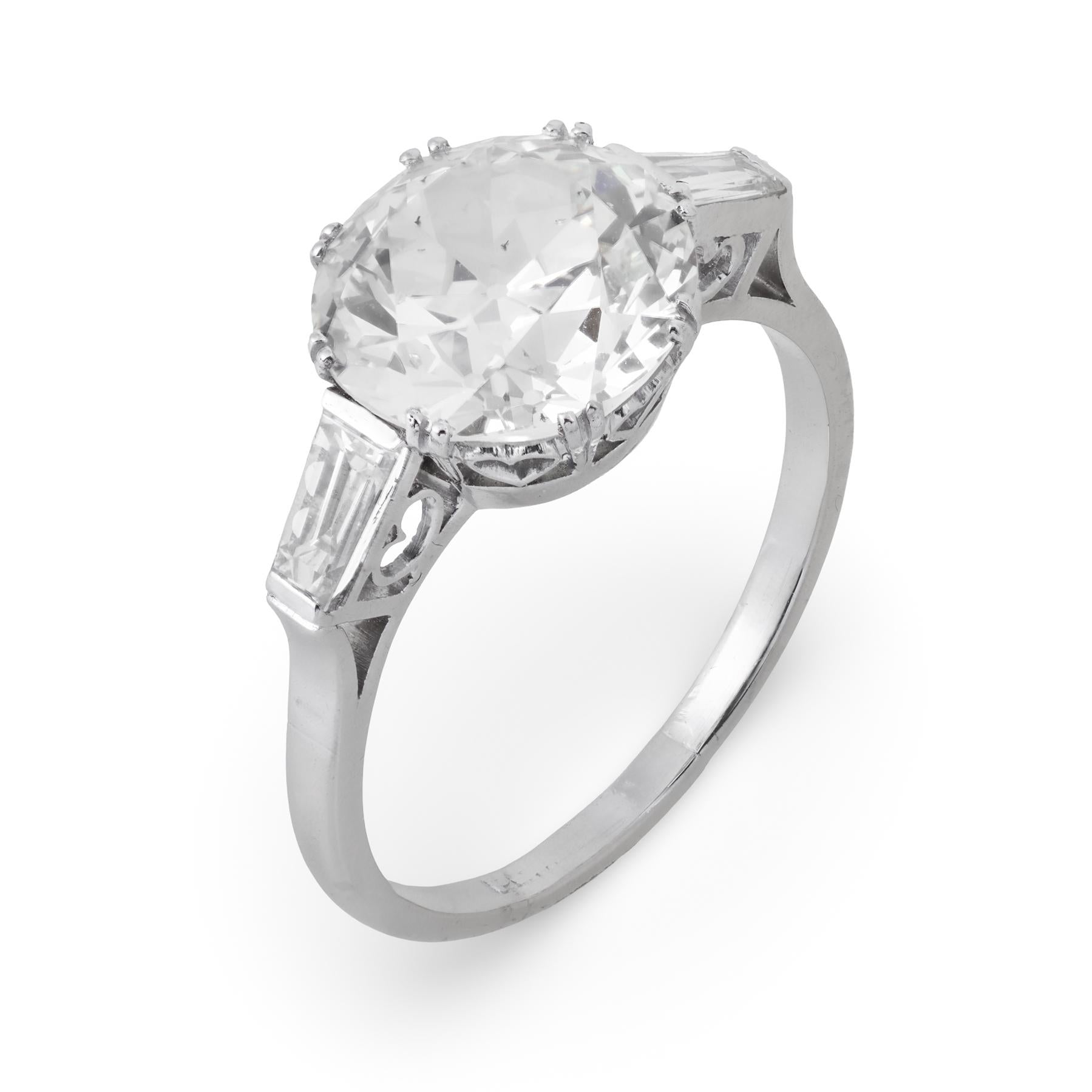 Art Deco GIA 3.65 carat old European cut diamond platinum engagement ring