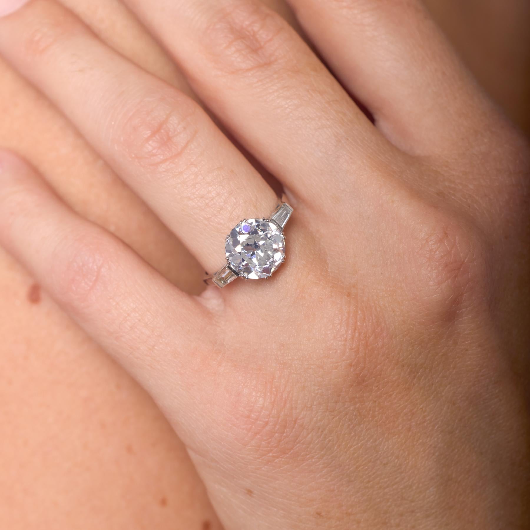 Art Deco GIA 3.65 carat old European cut diamond platinum engagement ring