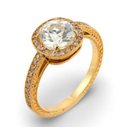 GIA 1.51 carat old European cut diamond 18k yellow gold engagement ring