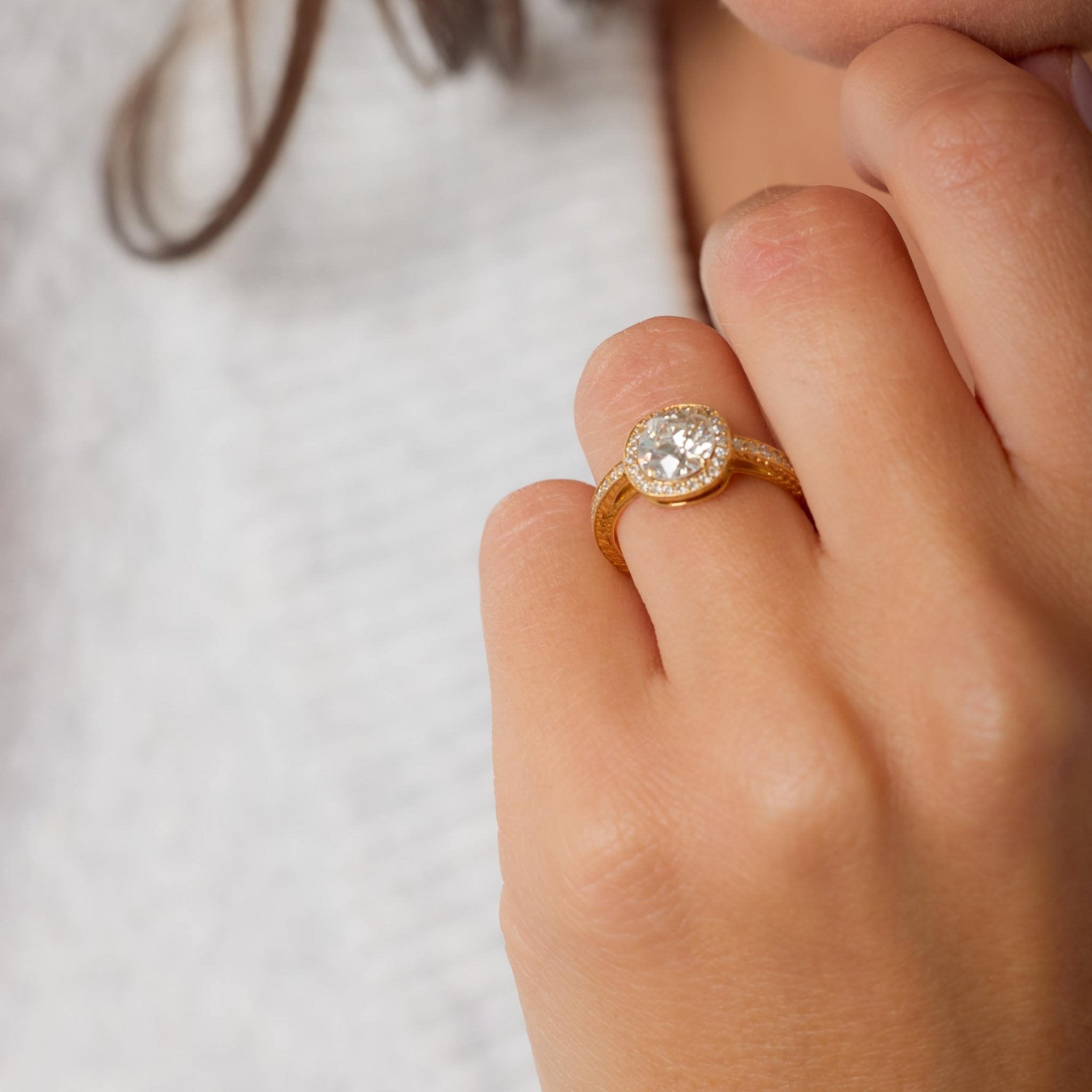 GIA 1.51 carat old European cut diamond 18k yellow gold engagement ring