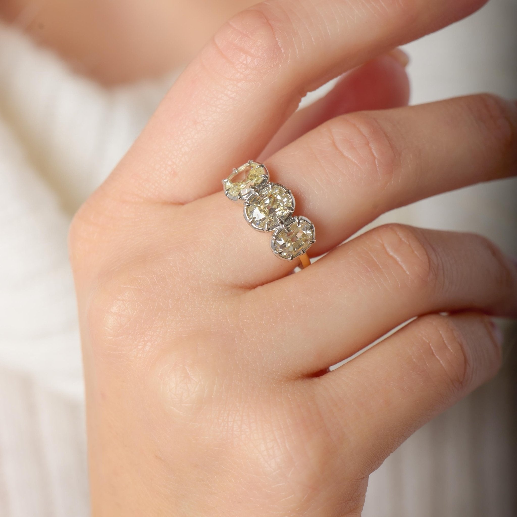 GIA 3.06 old mine cut diamond 18k yellow gold platinum collet ring