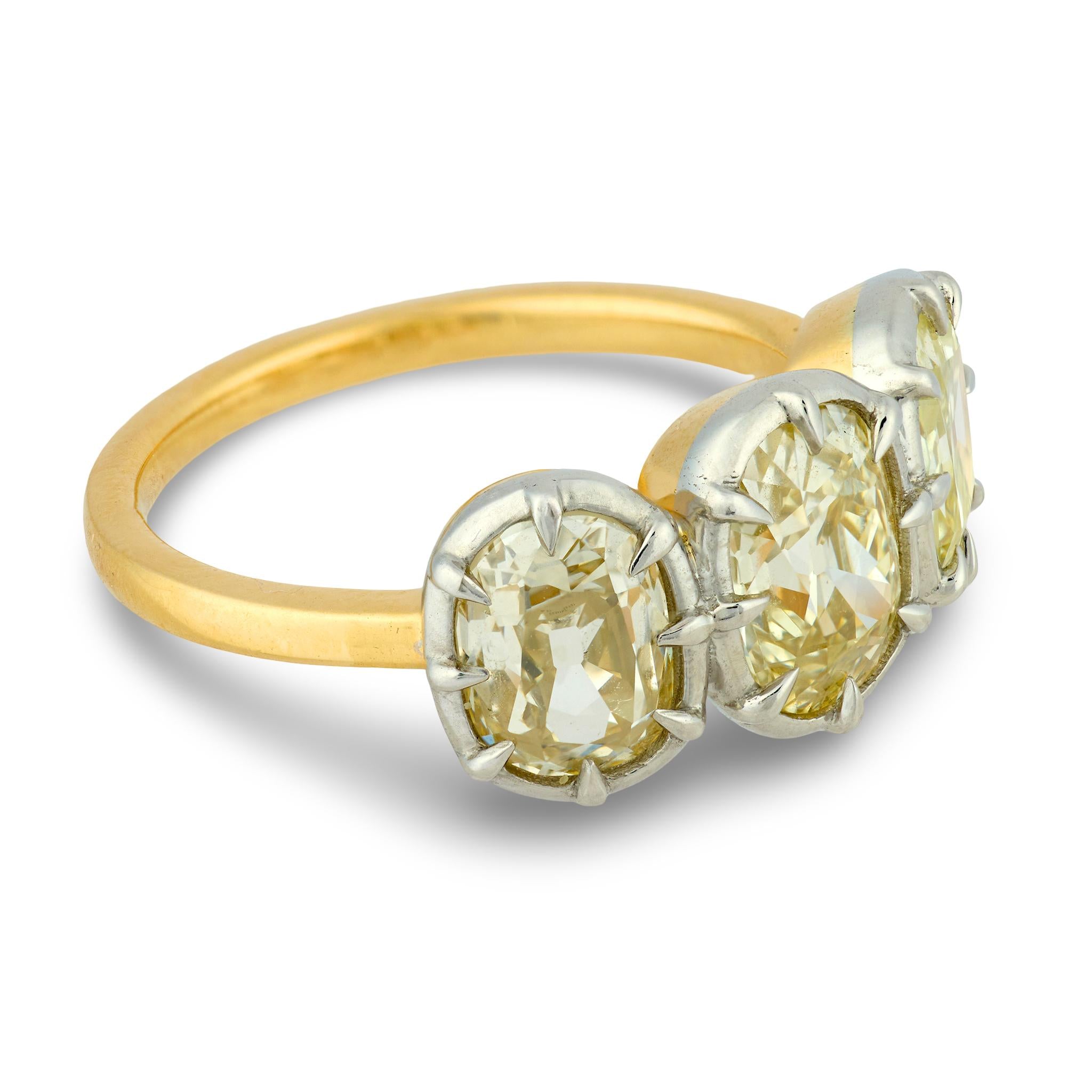 GIA 3.06 old mine cut diamond 18k yellow gold platinum collet ring