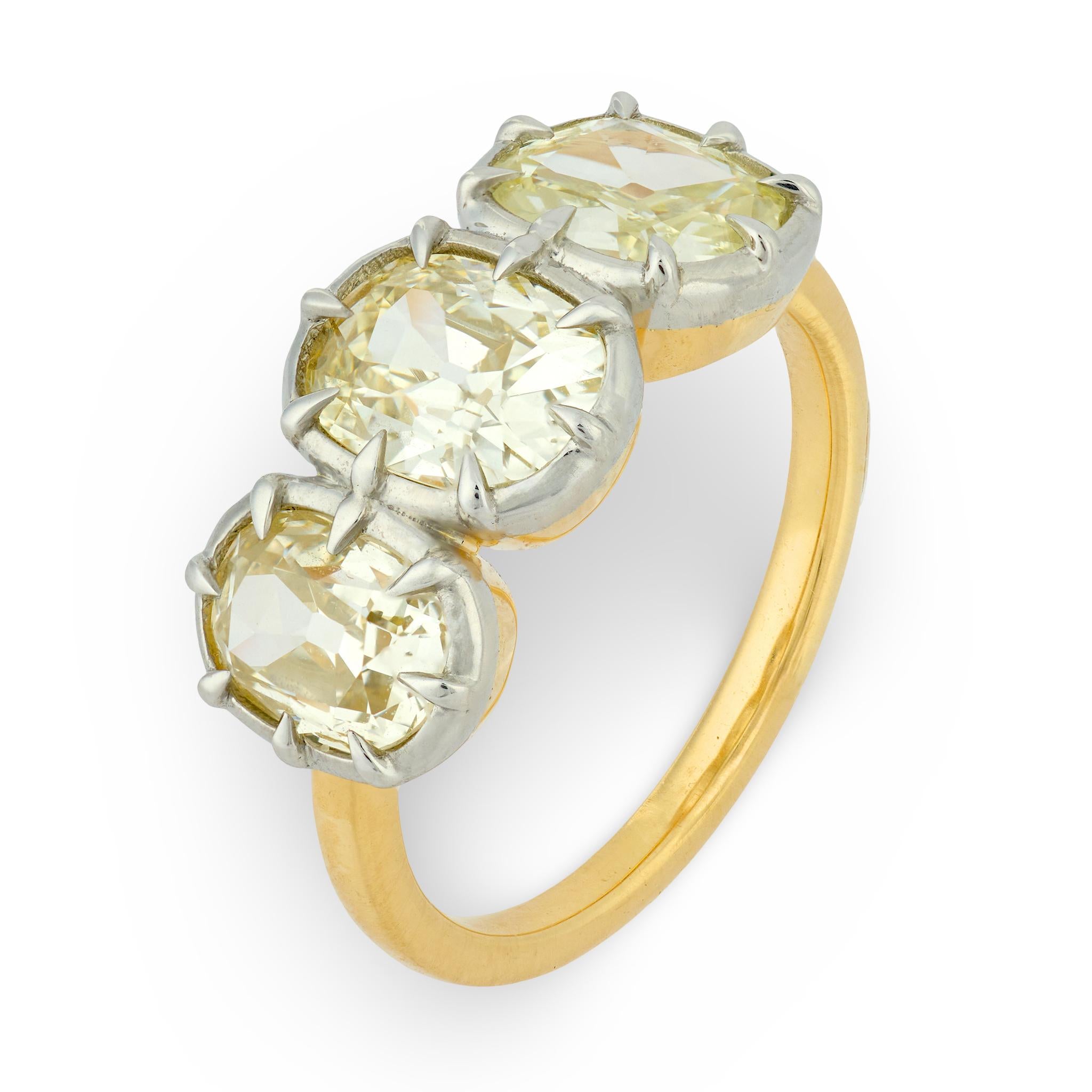 GIA 3.06 old mine cut diamond 18k yellow gold platinum collet ring