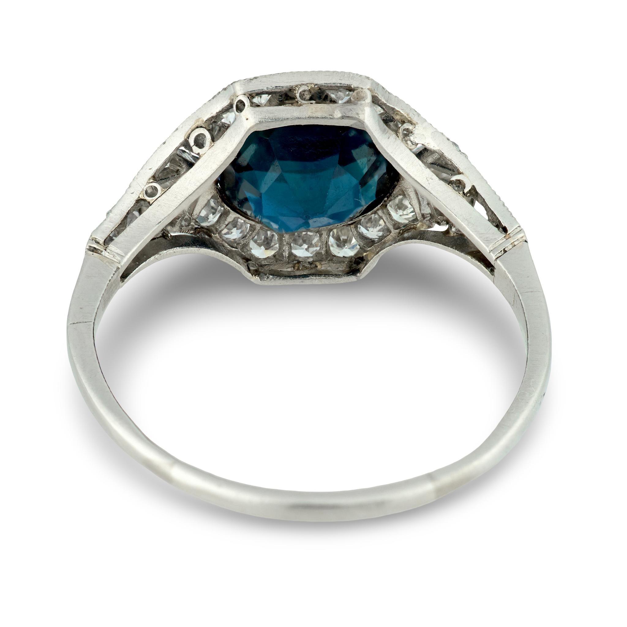 Late Art Deco GIA 2.00 carat sapphire diamond platinum ring
