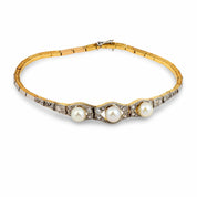 Victorian pearl diamond 18k yellow gold and platinum bracelet