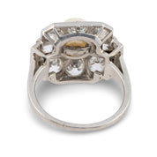 Art Deco GIA natural pearl Old European cut diamond platinum ring