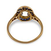 French Belle Époque rose cut diamond sapphire 18k yellow gold engagement ring