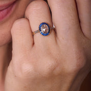 French Belle Époque rose cut diamond sapphire 18k yellow gold engagement ring