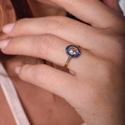 French Belle Époque rose cut diamond sapphire 18k yellow gold engagement ring