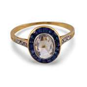 French Belle Époque rose cut diamond sapphire 18k yellow gold engagement ring
