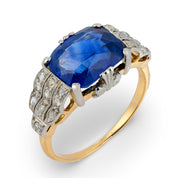 Edwardian GIA 3.96 carat Ceylon sapphire diamond 18k yellow gold ring