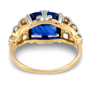 Edwardian GIA 3.96 carat Ceylon sapphire diamond 18k yellow gold ring