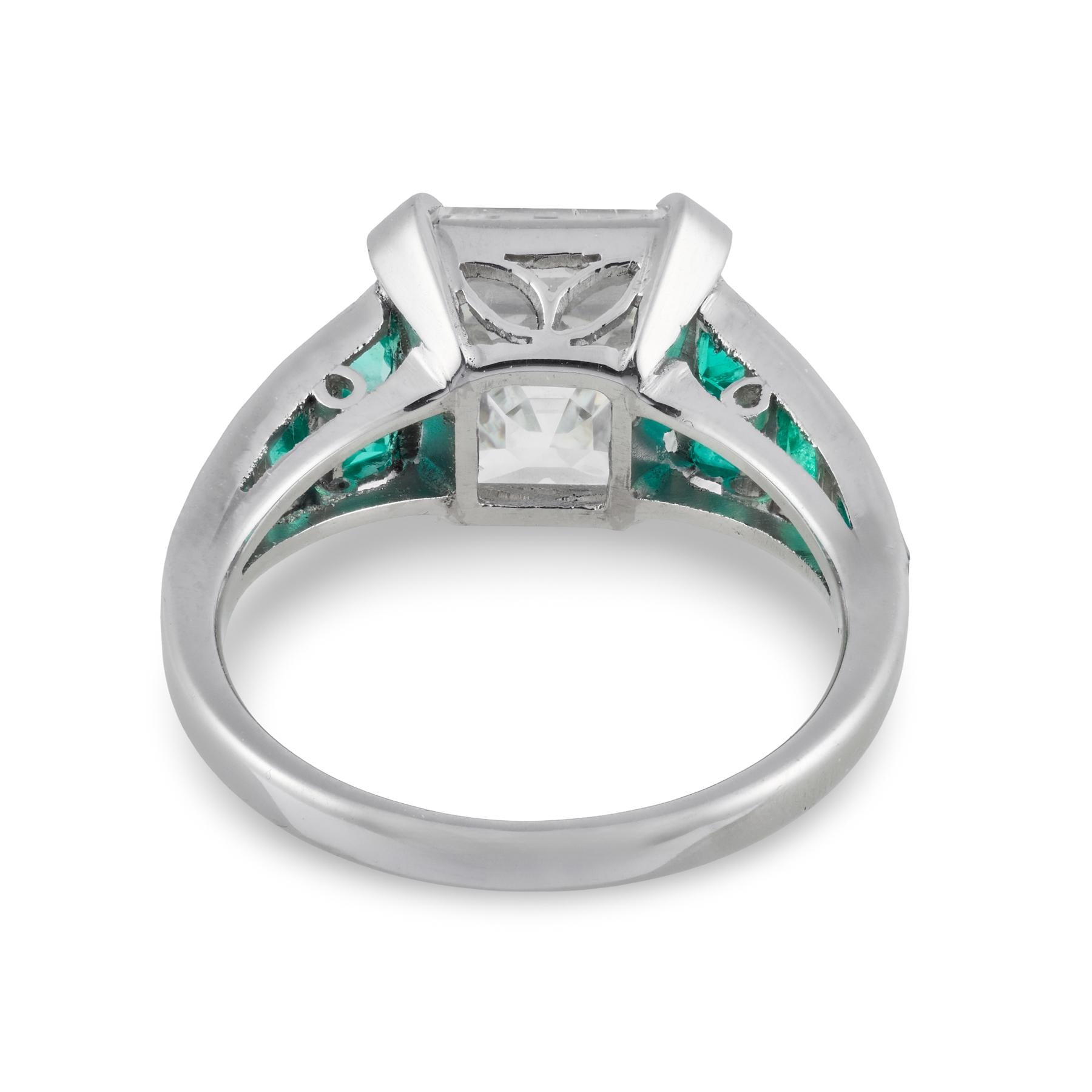 GIA 5.01 carat Asscher cut diamond emerald platinum engagement ring