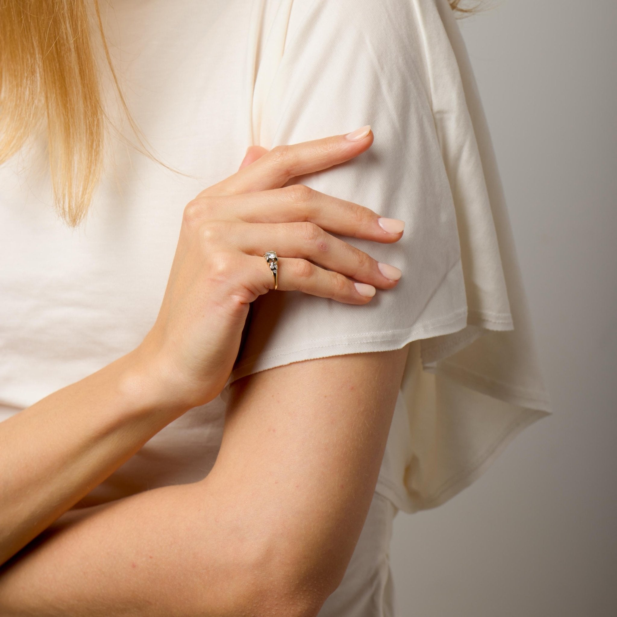 Retro diamond 14k gold two tone engagement ring