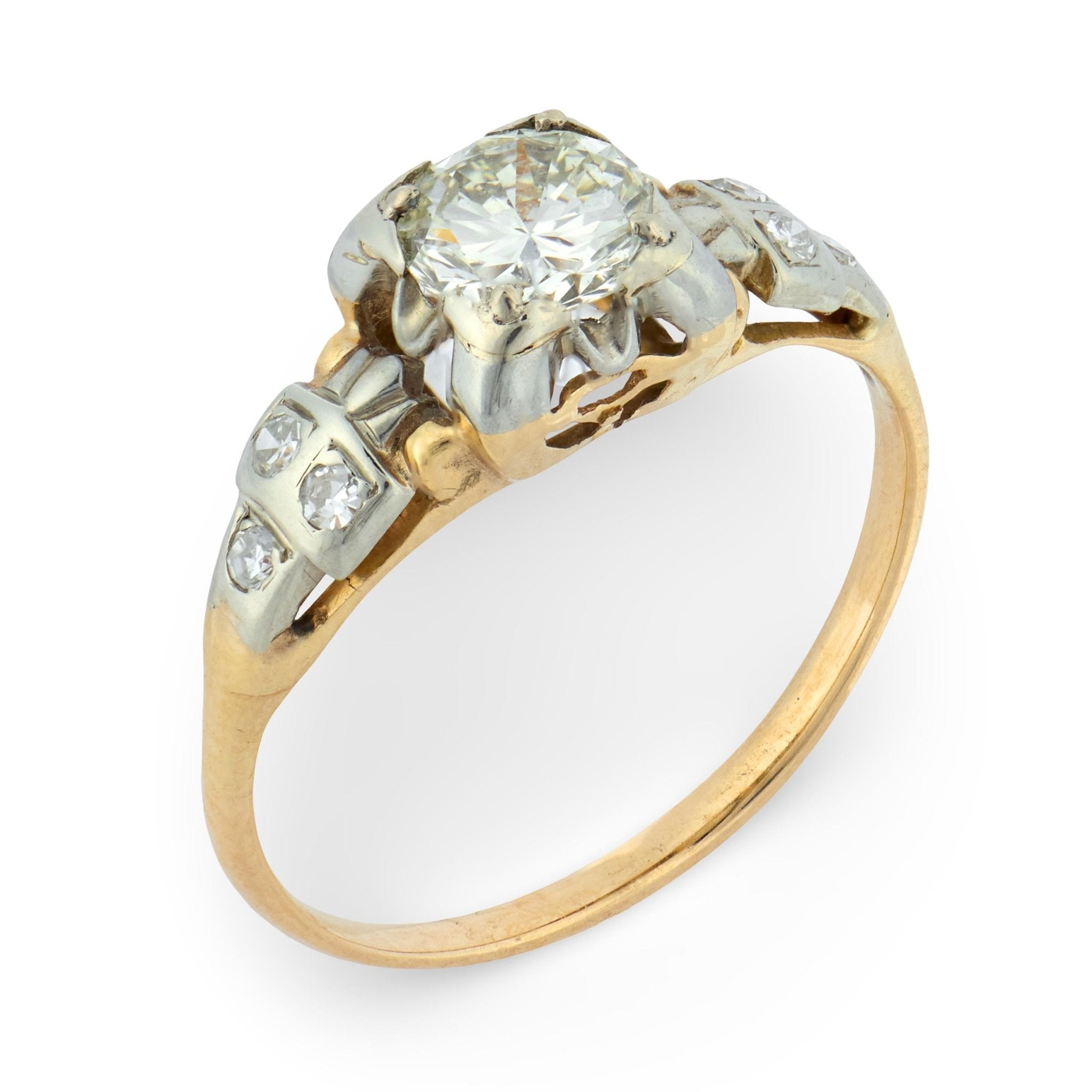 Retro diamond 14k gold two tone engagement ring