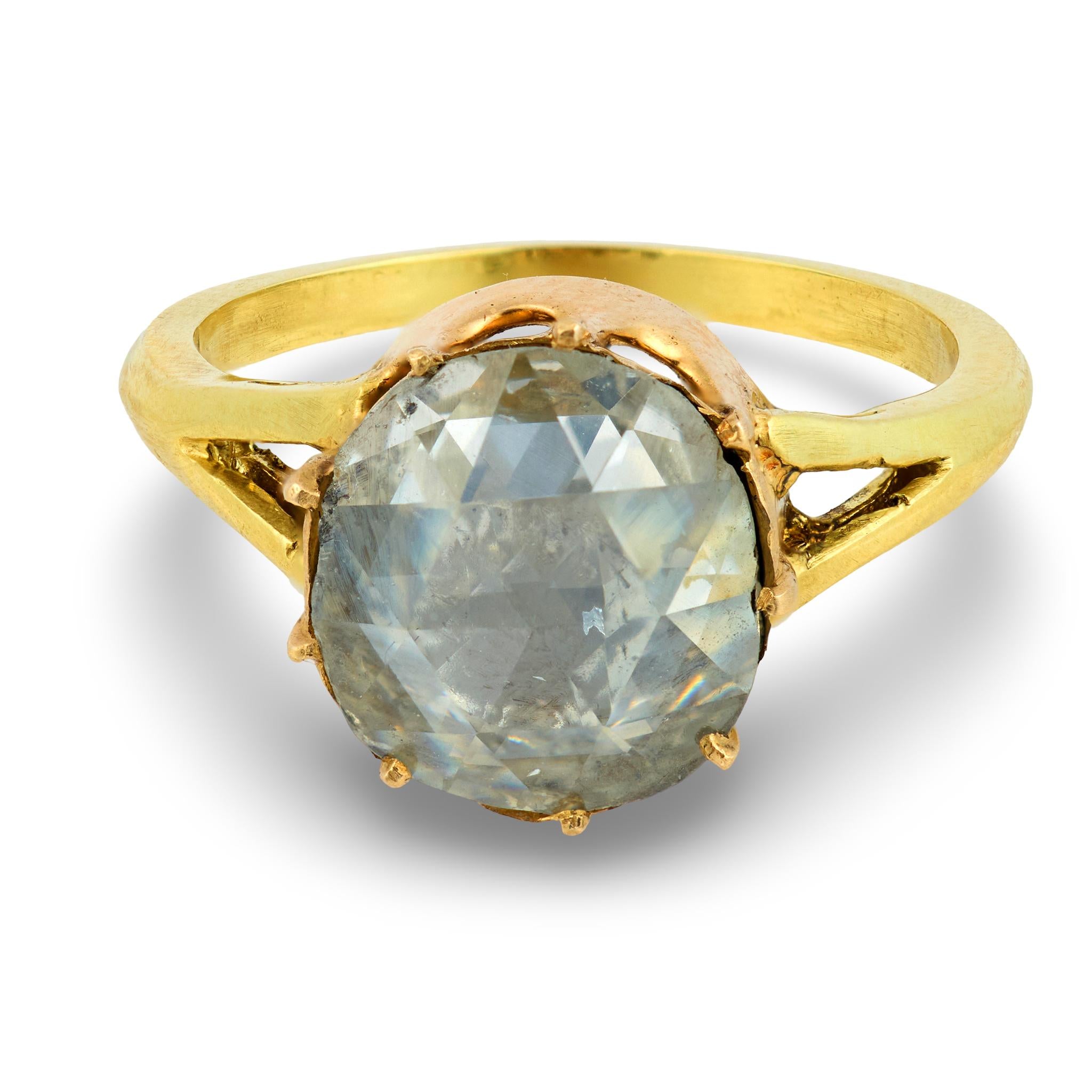 Victorian 1.15 carat rose cut diamond 18k yellow gold engagement ring