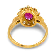 Vintage French ruby diamond 18k yellow gold cluster ring