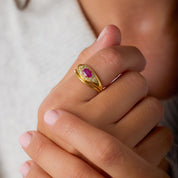 Victorian English ruby diamond 18k yellow gold snake ring