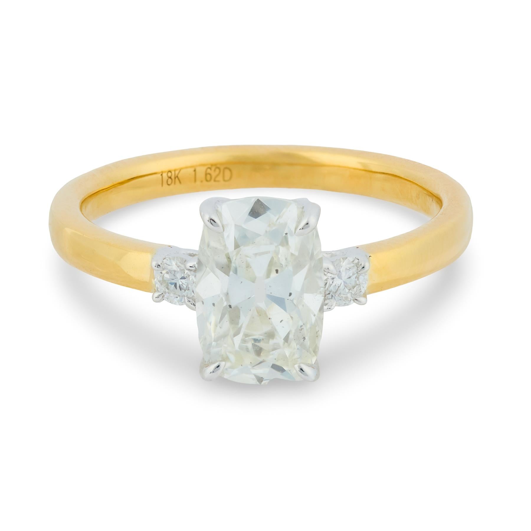 GIA 1.52 carat old mine cut diamond 18k gold engagement ring