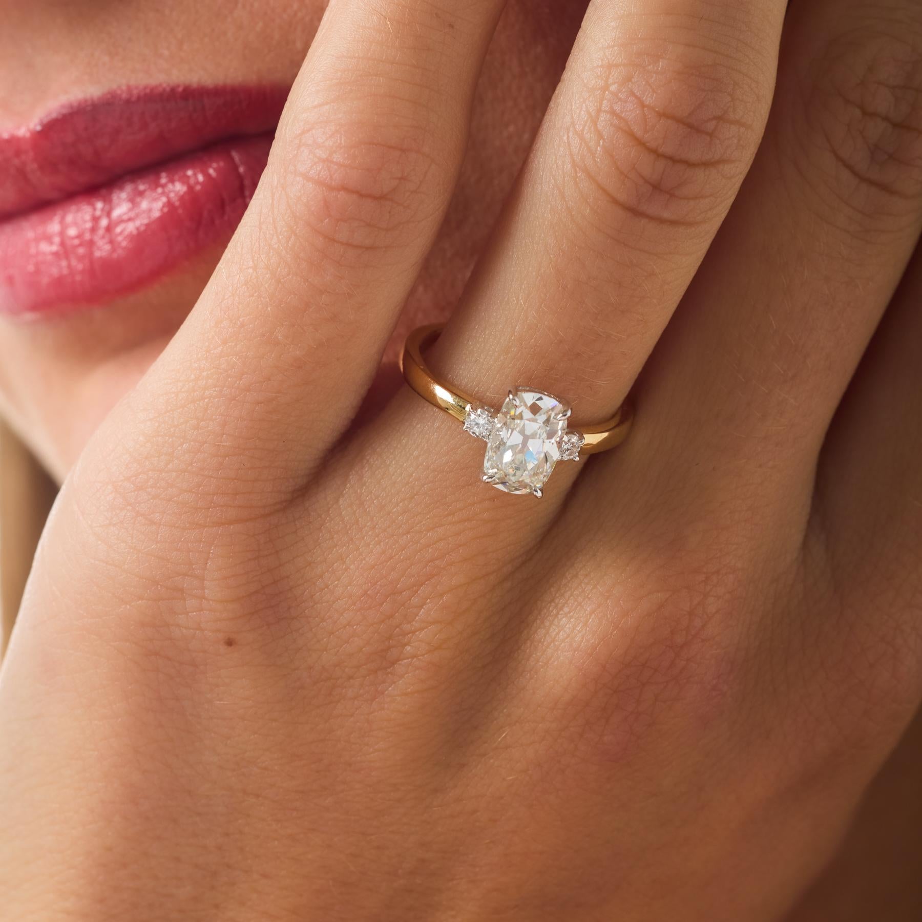 GIA 1.52 carat old mine cut diamond 18k gold engagement ring