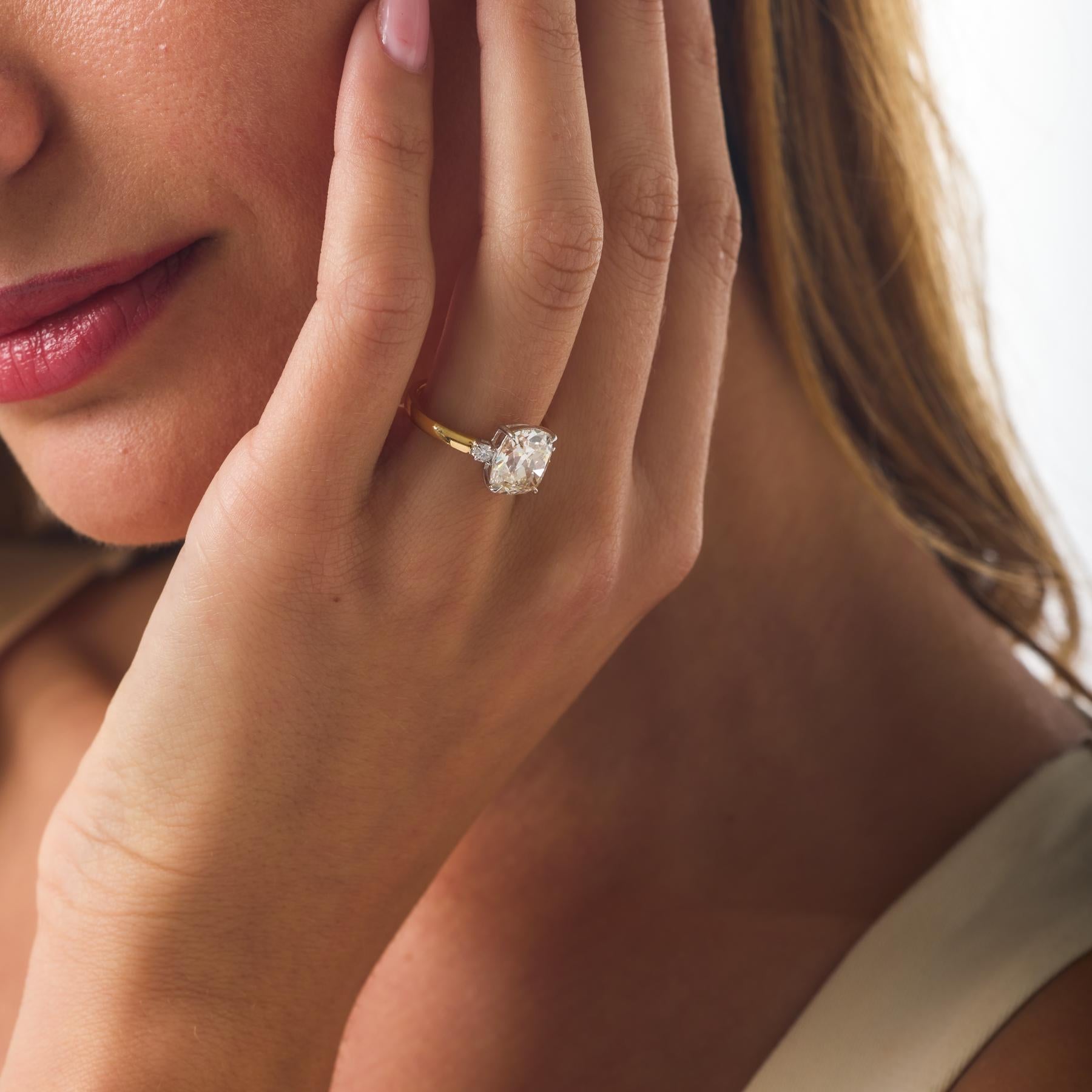 GIA 3.31 carat old mine cut diamond 18k gold engagement ring