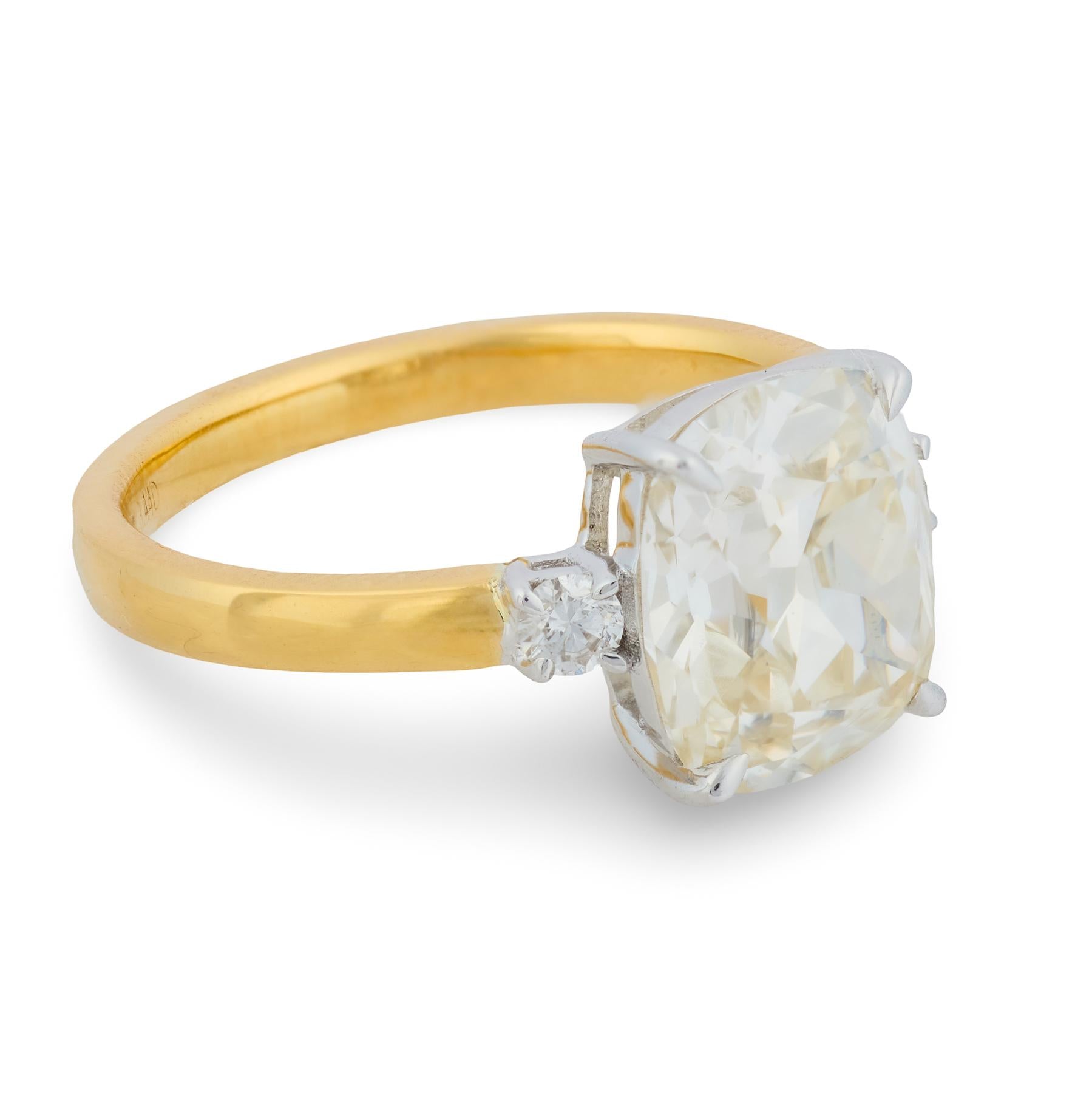 GIA 3.31 carat old mine cut diamond 18k gold engagement ring