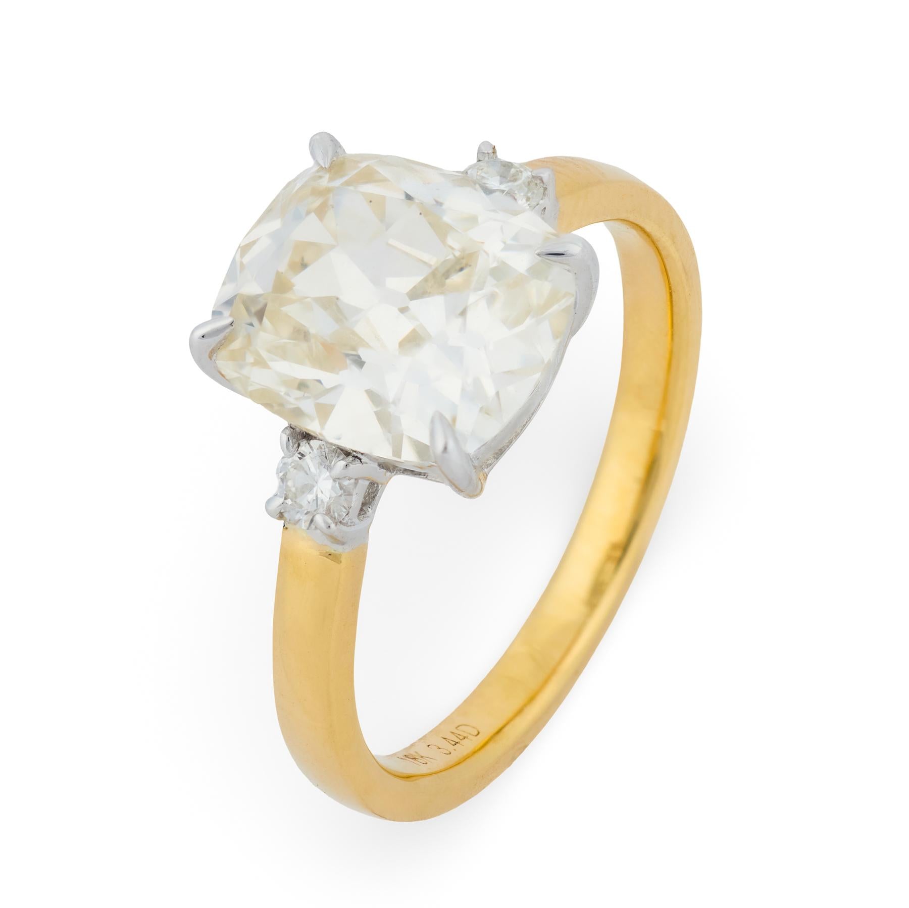 GIA 3.31 carat old mine cut diamond 18k gold engagement ring