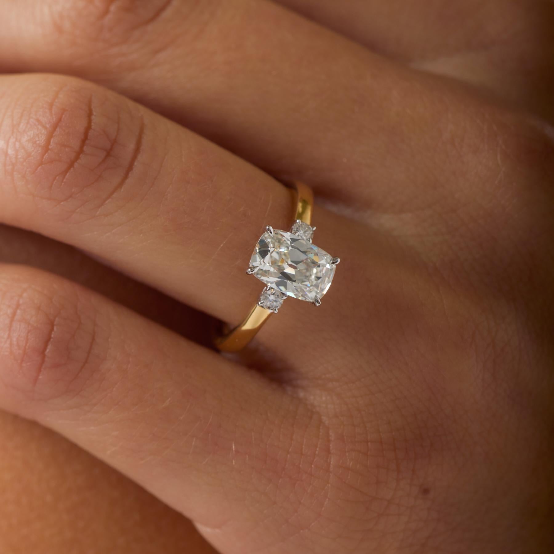 GIA 1.52 carat old mine cut diamond 18k gold engagement ring