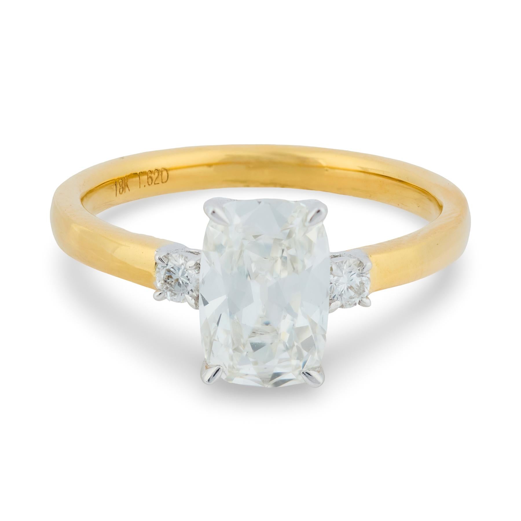 GIA 1.52 carat old mine cut diamond 18k gold engagement ring