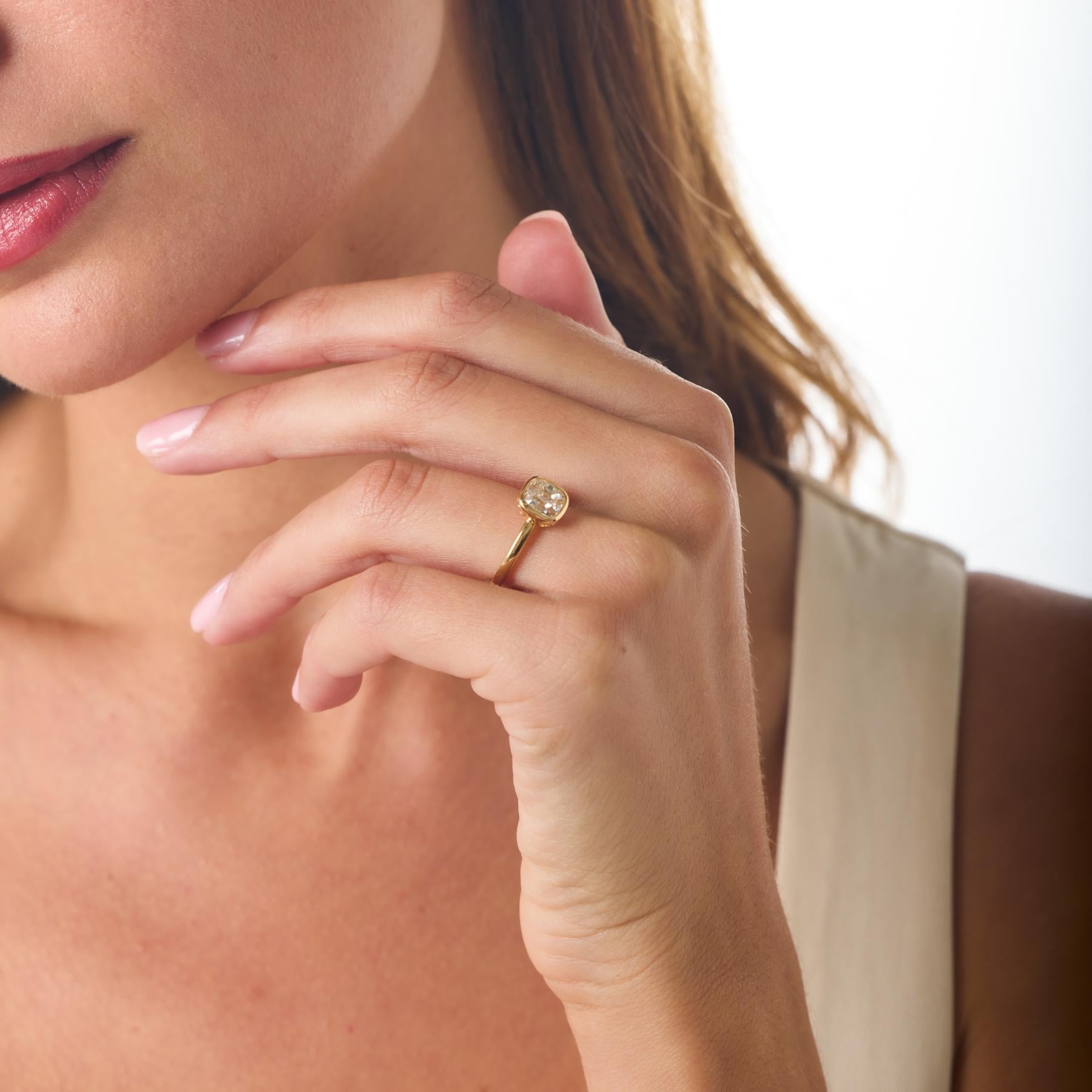 GIA 1.66 carat old mine cut diamond 18k yellow gold engagement ring