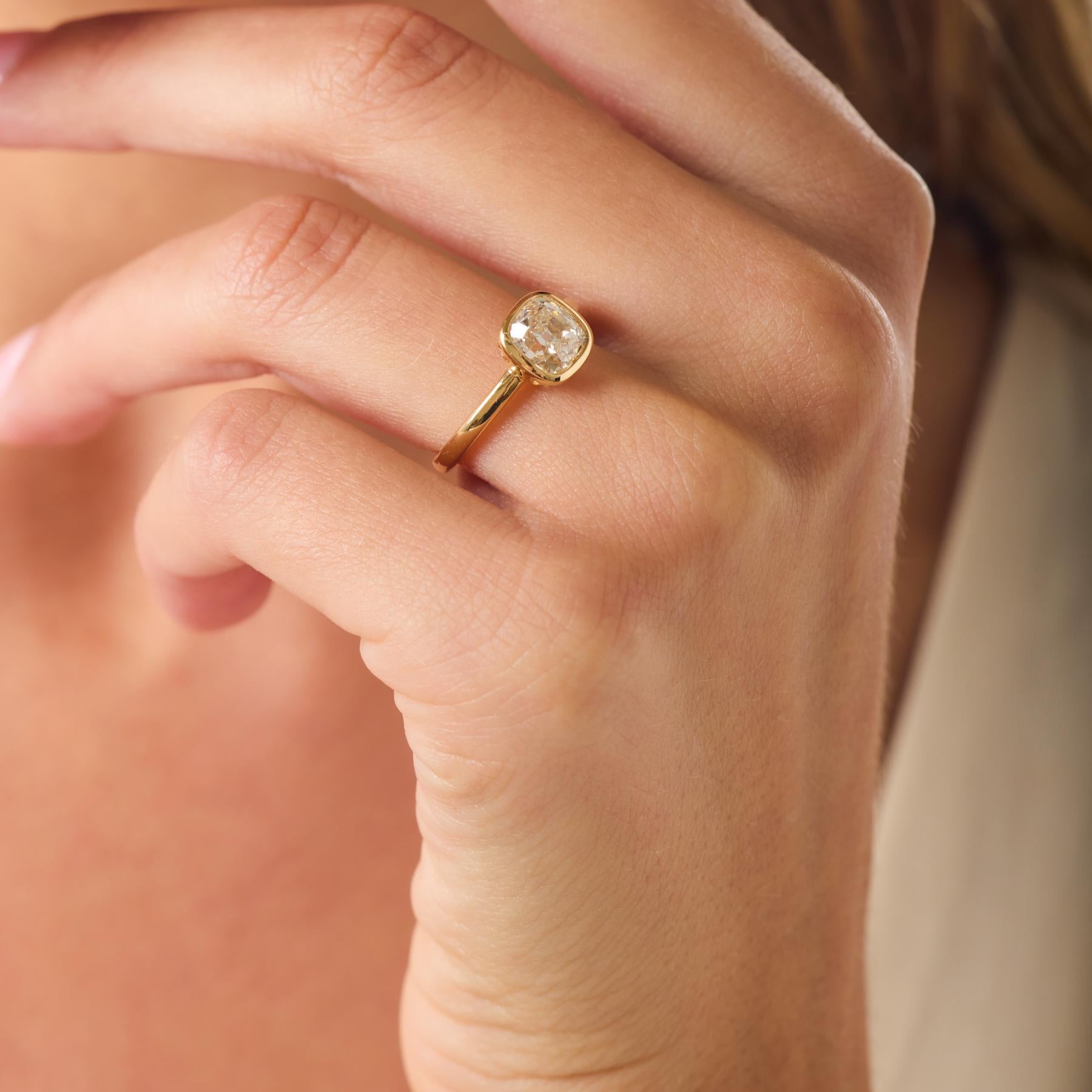 GIA 1.66 carat old mine cut diamond 18k yellow gold engagement ring