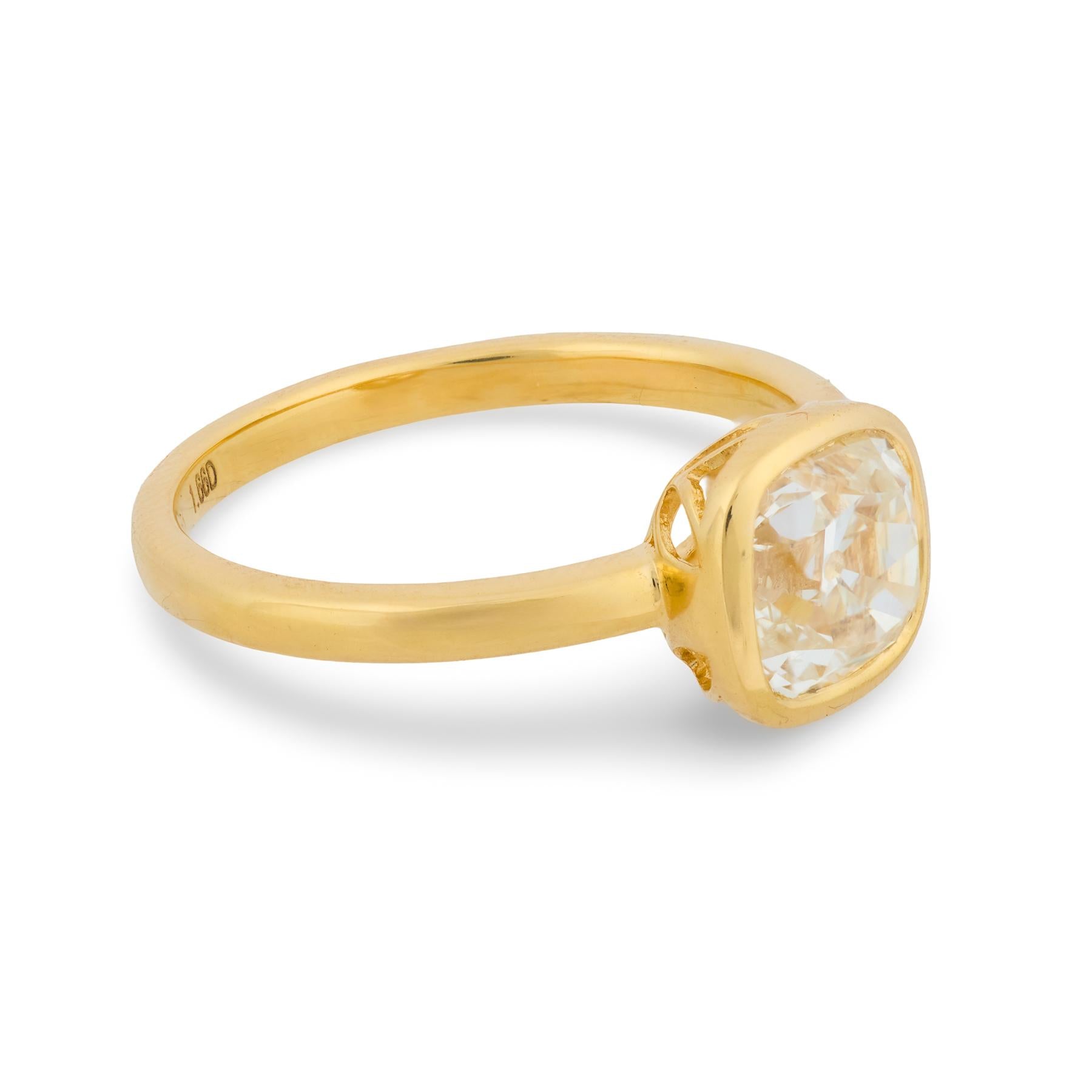 GIA 1.66 carat old mine cut diamond 18k yellow gold engagement ring