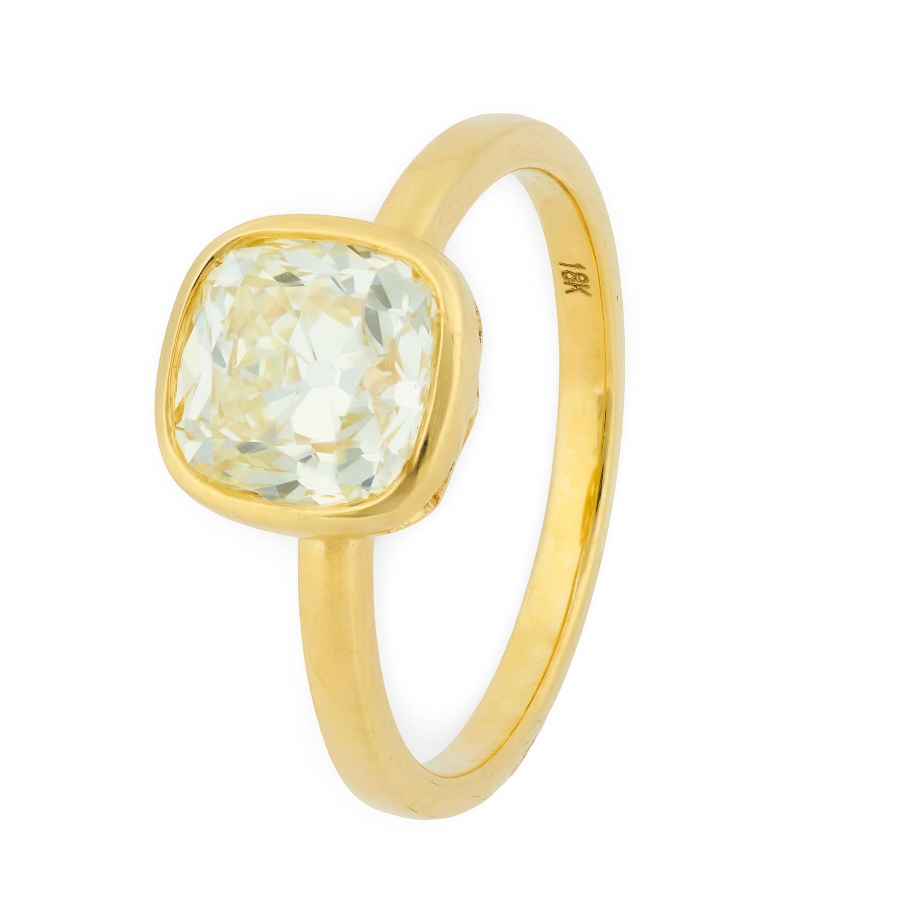 GIA 2.02 carat old mine cut diamond 18k yellow gold engagement ring