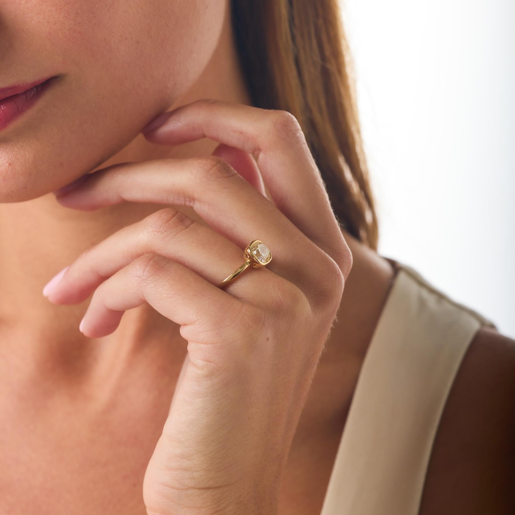 GIA 2.02 carat old mine cut diamond 18k yellow gold engagement ring