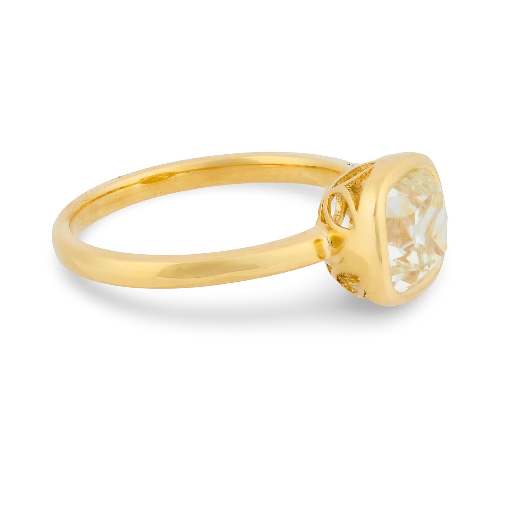 GIA 2.02 carat old mine cut diamond 18k yellow gold engagement ring