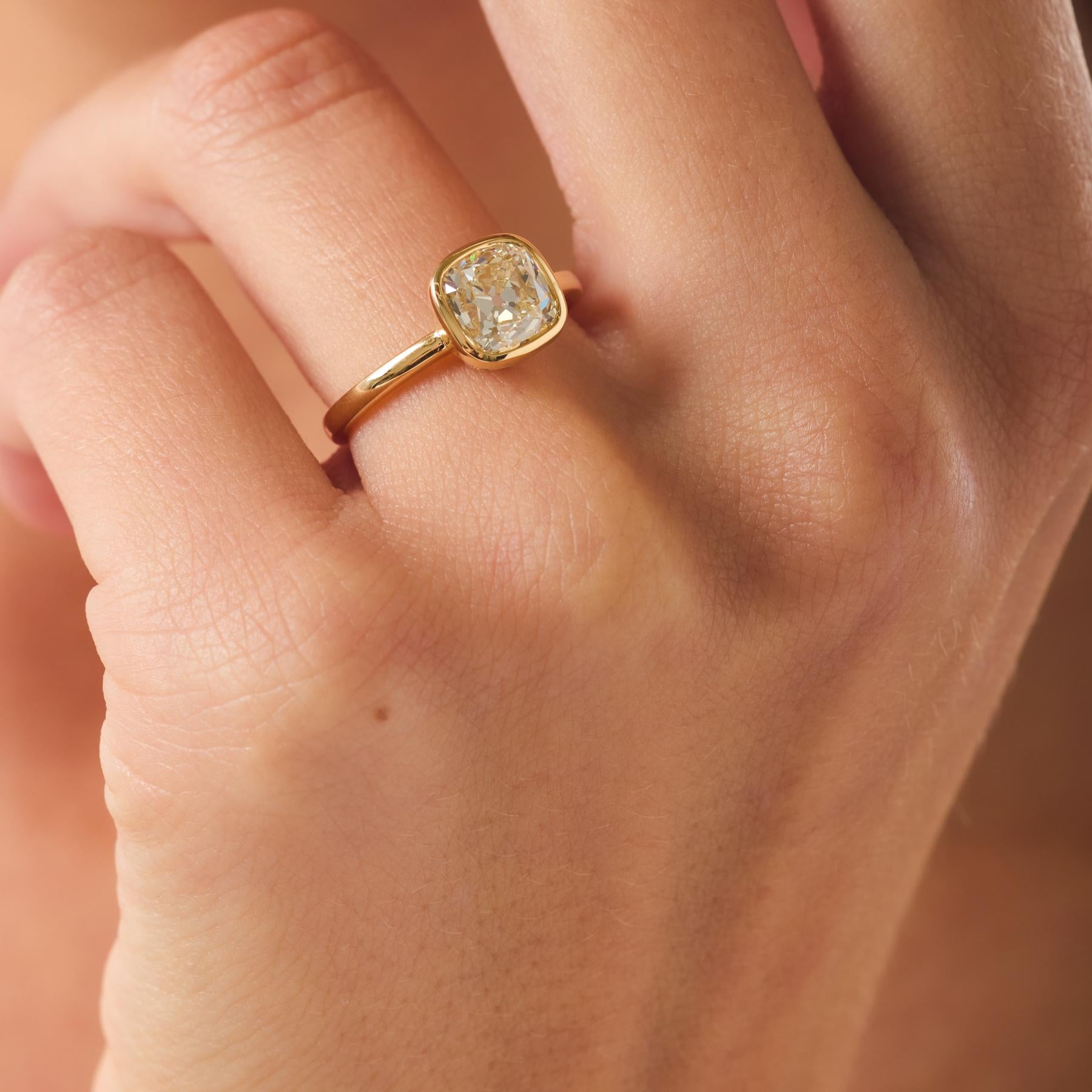 GIA 2.02 carat old mine cut diamond 18k yellow gold engagement ring